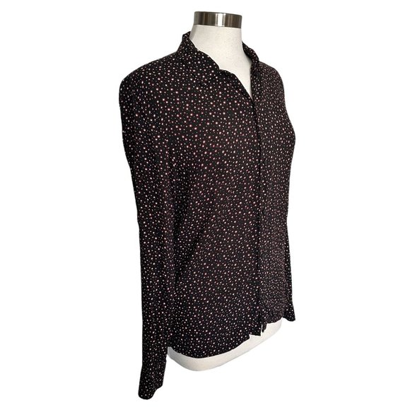 All Saints Womens SMALL Black Ditsy Star Print Collared Button Long Sleeve Shirt - Picture 2 of 10